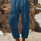 Women's Casual Regular Drawstring Pocket Cotton and Linen Pants