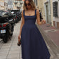 High Waist Square Neck Midi Dress