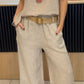 Women's Casual Solid Color Round Neck Vest Trousers Cotton and Linen Two-piece Set