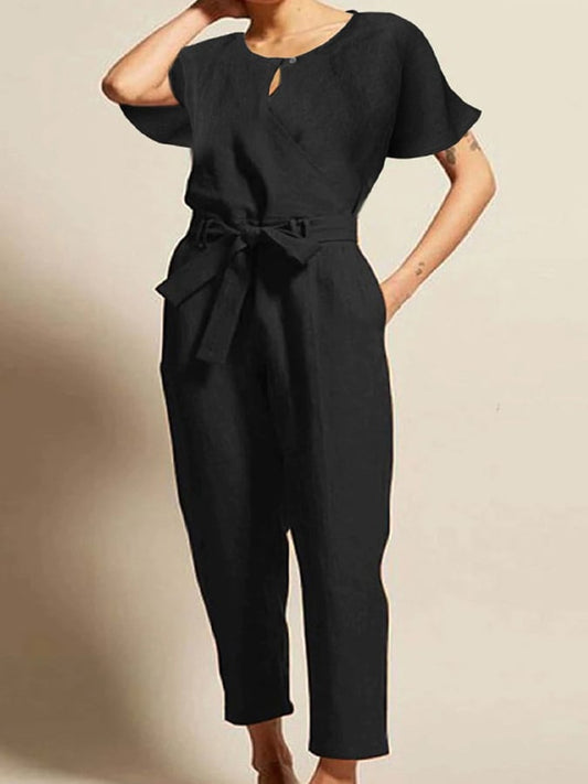 Women's Commuter Belt Cotton and Linen Jumpsuit