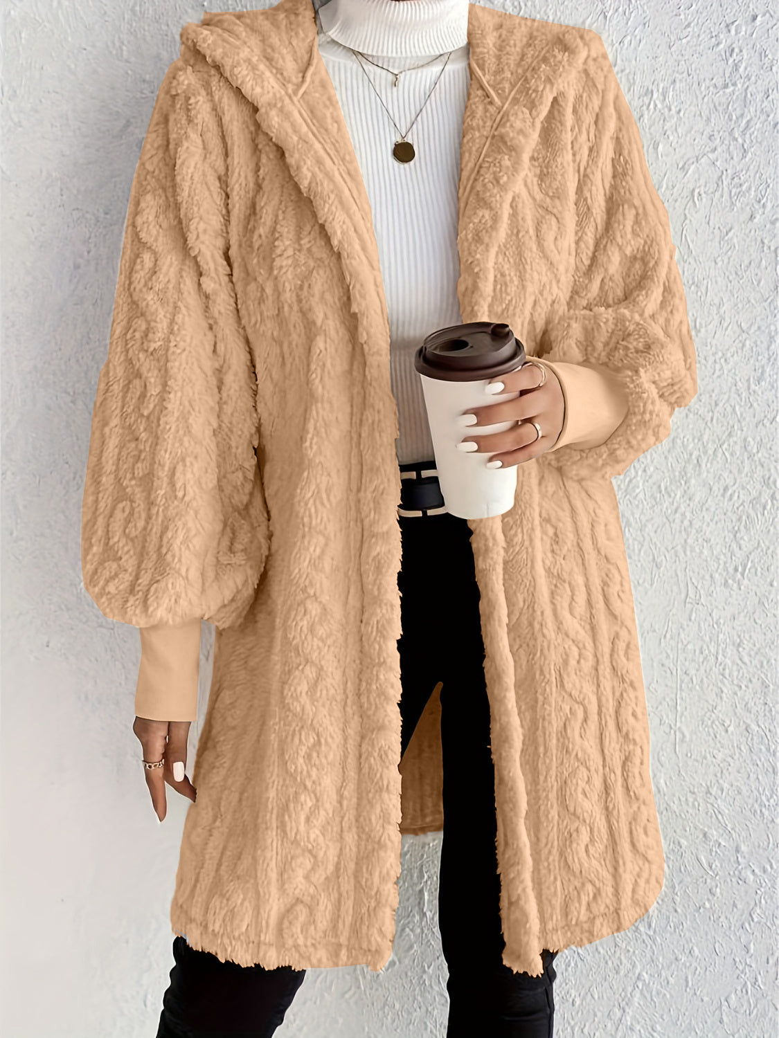 Women's Plush Fleece Soft Midi-Length Jacket with Pockets(BUY 2 FREE SHIPPING)