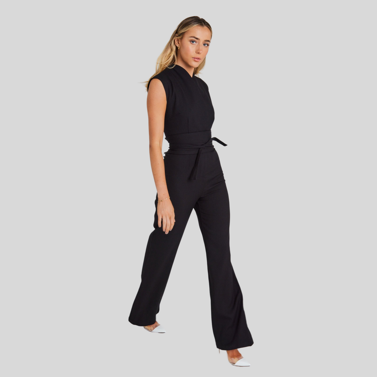 Women's Sleeveless Waist Strap Wide-Leg Slim Fit Jumpsuit