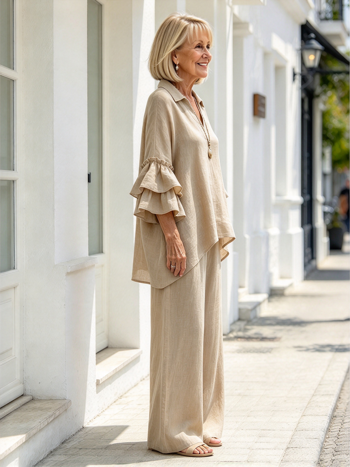 Fashion Casual Solid Color Shirt Collar Loose Casual Trousers Two-piece Suit Women's Clothing