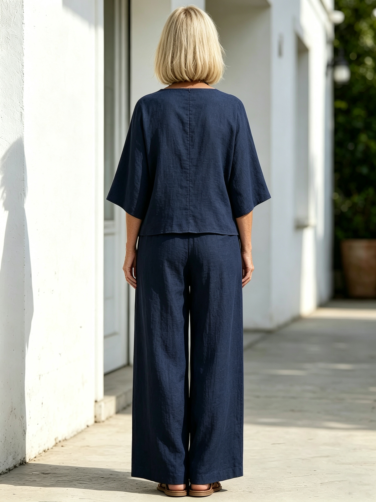 2Pcs OL style temperament women's clothing collage cotton and linen seven-quarter sleeve set size supply