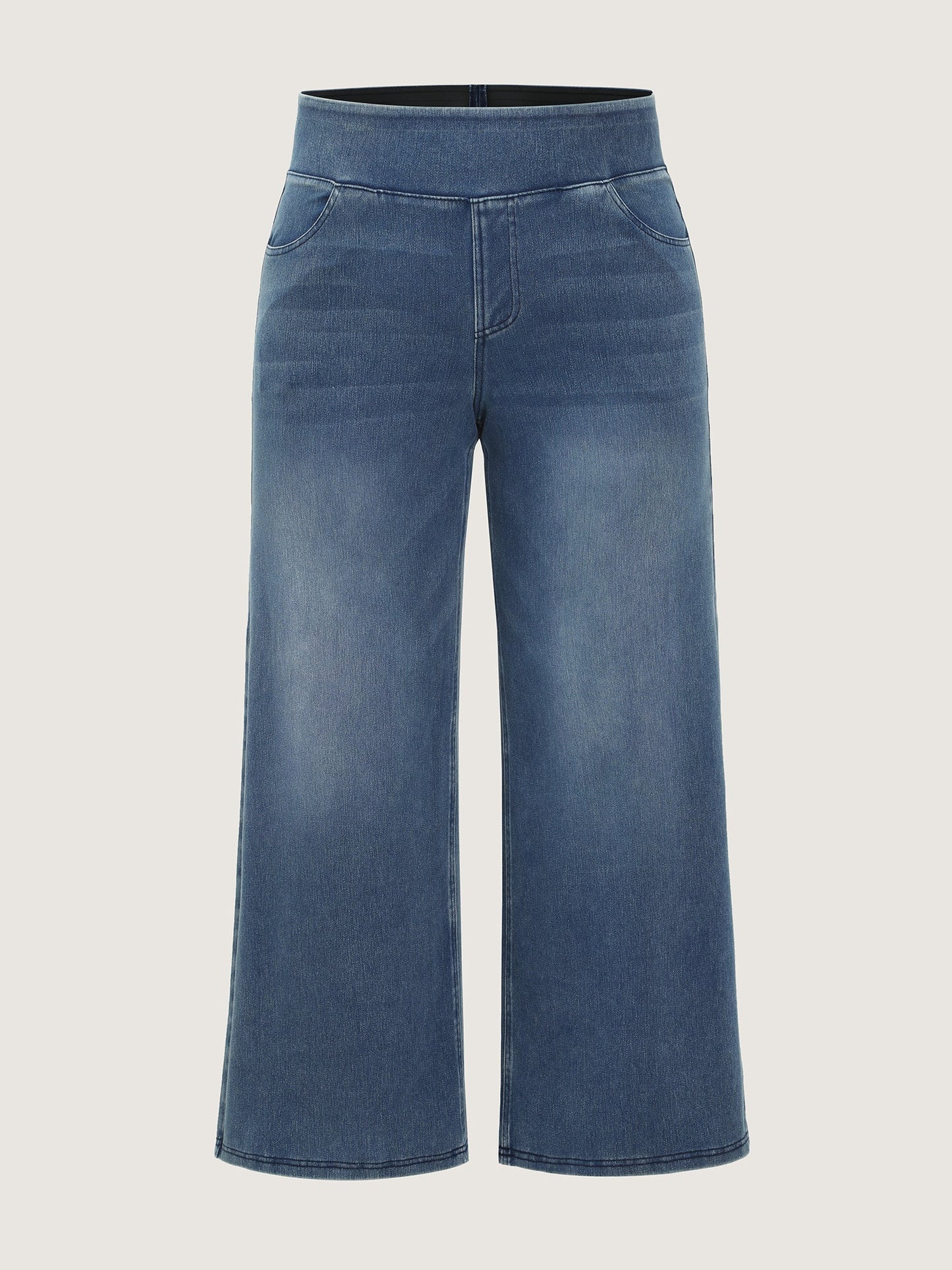 Stretchy Pull-On Wide-Leg Knit Jeans