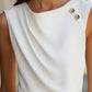 Elegant White Draped Top with Button Detail
