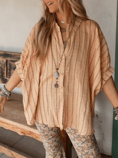 Women'S Striped Loose Cotton And Linen Shirt