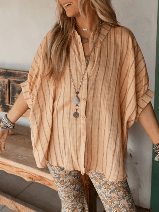 Women'S Striped Loose Cotton And Linen Shirt