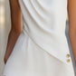 Elegant White Draped Top with Button Detail