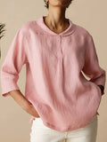 Women's casual versatile three-quarter sleeve loose lapel shirt