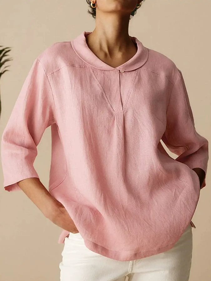 Women's casual versatile three-quarter sleeve loose lapel shirt