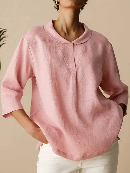 Women's casual versatile three-quarter sleeve loose lapel shirt