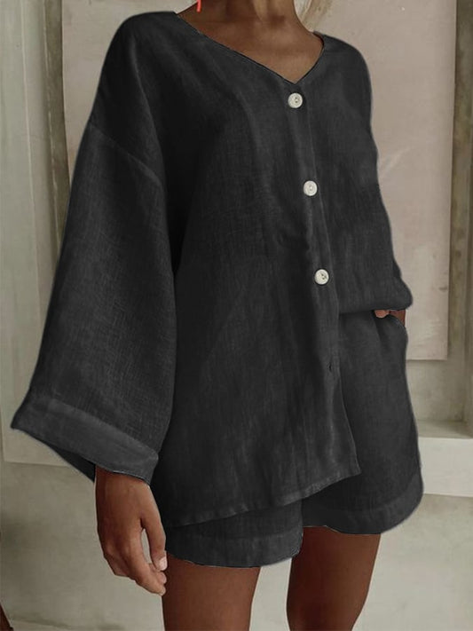 Women'S Loose V-Neck Casual Shirt Shorts Pants Set