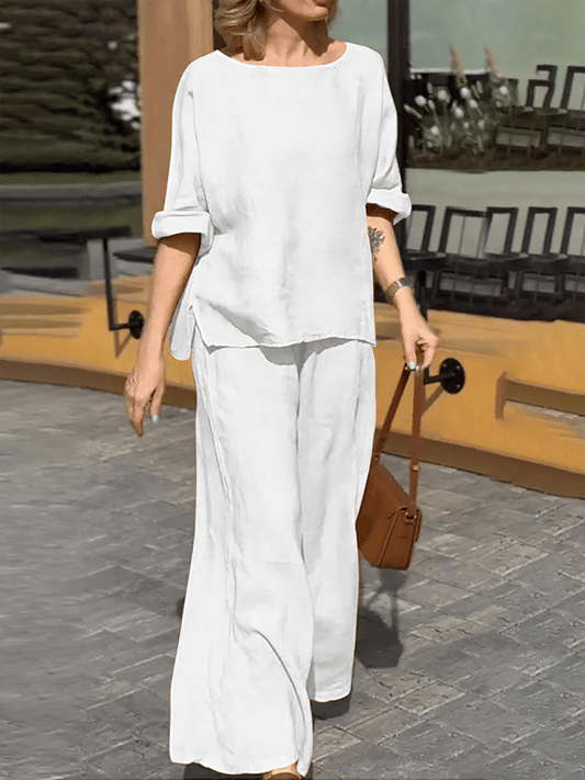 Women'S Casual Loose Solid Color Slit Top Pants Set