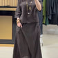 Women'S Casual Solid Color Round Neck Three-Quarter Sleeve Cotton And Linen Dress Set
