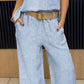 Women's Casual Striped Printed Round Neck Vest Trousers Cotton and Linen Two-piece Set