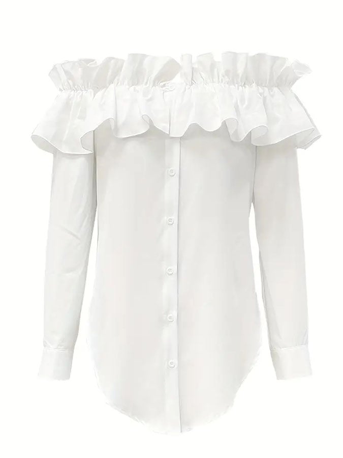 Women's Casual Solid Color Long Sleeve One Shoulder Ruffled Shirt
