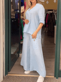 Women'S Casual Loose Fit V-Neck Button Design Pants Set