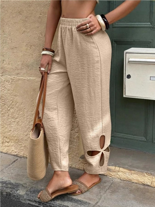 Women'S Casual Everyday Side Pocket Hollowed Out Comfortable Pants