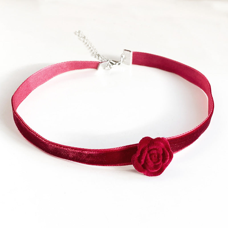Vintage Red Rose Classy Velvet Choker
