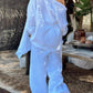 Women's solid color casual cotton and linen three-piece set