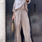 Women'S Casual Single-Breasted Shirt + Characteristic Strappy Wide-Leg Pants Suit