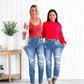 Tummy Control Distressed Cuffed Boyfriend Jeans (Buy 2 Free Shipping)