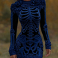Women's Vintage Halloween Skeleton Bones With Rose Art Cozy Knit Mini Sweater Dress