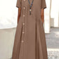 Women's Casual Button Decorated Gathered Pocket Midi Dress