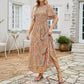 Women's 2026 Summer Casual Floral Print Short Flutter Sleeve Crew Neck Smocked High Waist Flowy Maxi Dress
