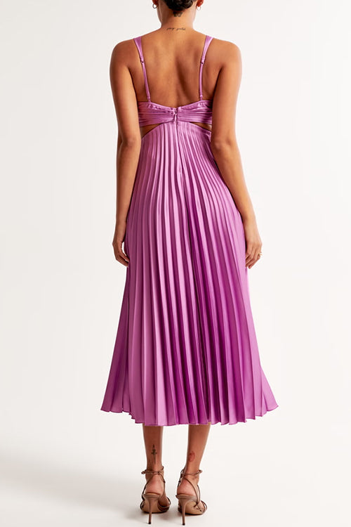 V Neck Cut Out Waist Sleeveless Pleated Maxi Dress(7 Colors Available!)