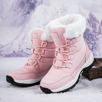 Rakkiss Women's Thermal Winter Hiking Boots - High-Cut Fleece Lined Snow Boots (Pink, White & Black - US 5-10)