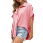 Women's Casual Button Short Sleeve Slit Hem Shirt