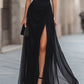 Draped High-Slit Layered Maxi Evening Dress