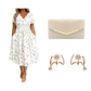👗 50% OFF NOW! 💐Women's V-Neck Floral Twist Waist Midi Dress – with Side Pockets, Soft Flowy Casual Summer Dress