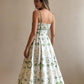 Green Botanical Print Smocked Midi Dress