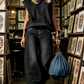 Women's Denim Co-Ord Set - Sleeveless Mock Neck Top & Wide Leg Jeans