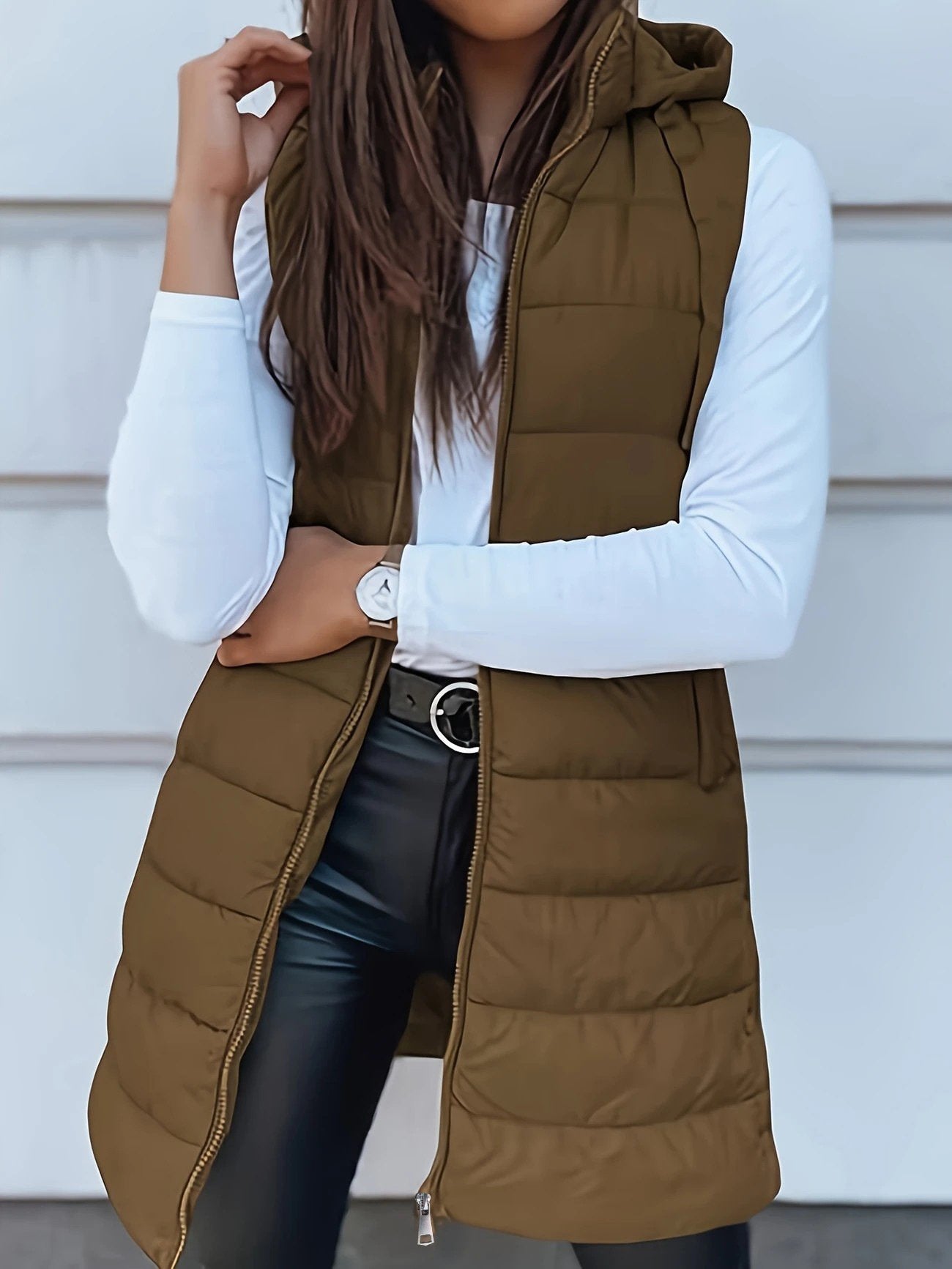 ❄️Women Long Puffer Vest 👗 | Solid Color | Sleeveless | Hooded | Winter Wear 💕（BUY 2 FREE SHIPPING)）
