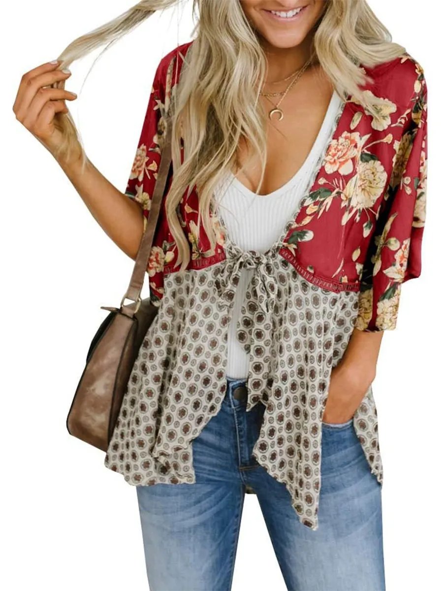 ✨Women's Floral Kimono Ruffle Sleeve Tie Cardigans Flowy Boho Loose Cover Ups