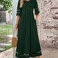 Women'S Casual Five-Quarter Sleeve Mesh Round Neck Patchwork Pocket Dress