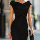 Asymmetric Draped Cap Sleeve Midi Dress