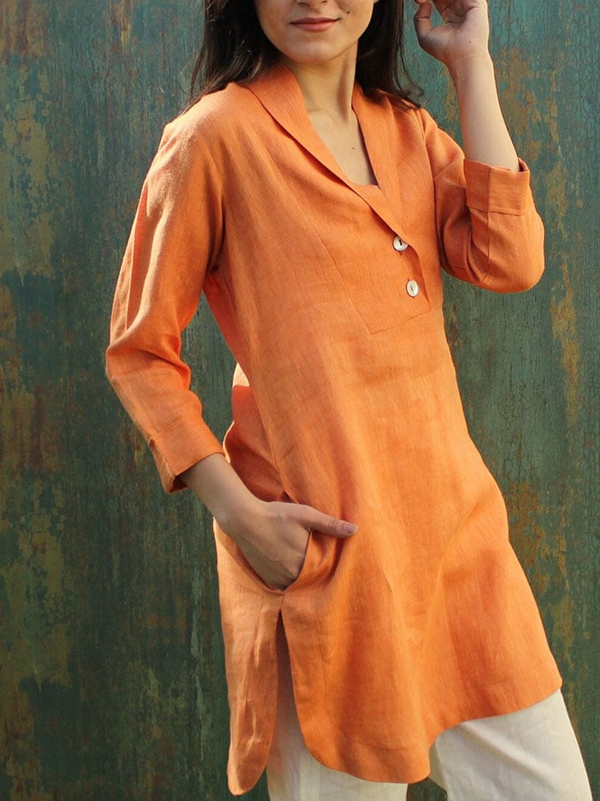 Women'S Casual Solid Color Cotton And Linen Lapel Shirt