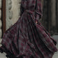 Retro Elegant Plaid Printed Lantern Sleeve Shirt Maxi Dress With Belt