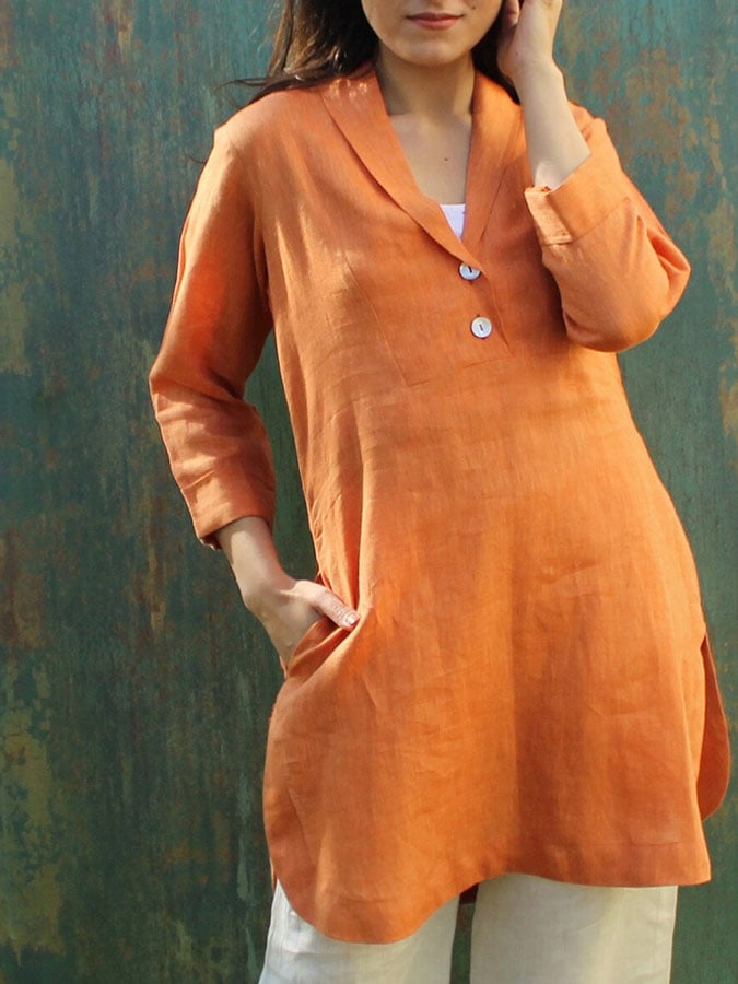 Women'S Casual Solid Color Cotton And Linen Lapel Shirt