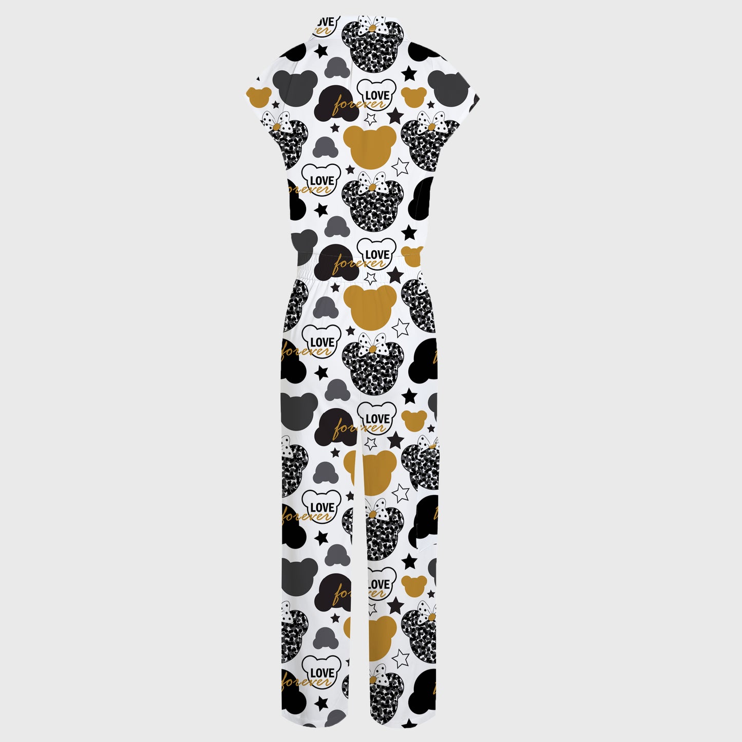 Women's Wide Leg Love Bear Print Scrub Jumpsuit