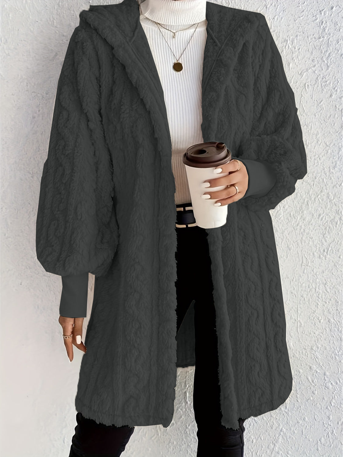 Women's Plush Fleece Soft Midi-Length Jacket with Pockets(BUY 2 FREE SHIPPING)