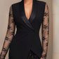 Sophisticated Black Blazer-Style Lace Midi Dress