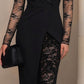Sophisticated Black Blazer-Style Lace Midi Dress