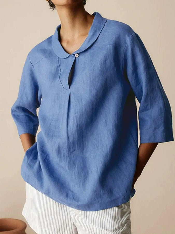 Women's casual versatile three-quarter sleeve loose lapel shirt