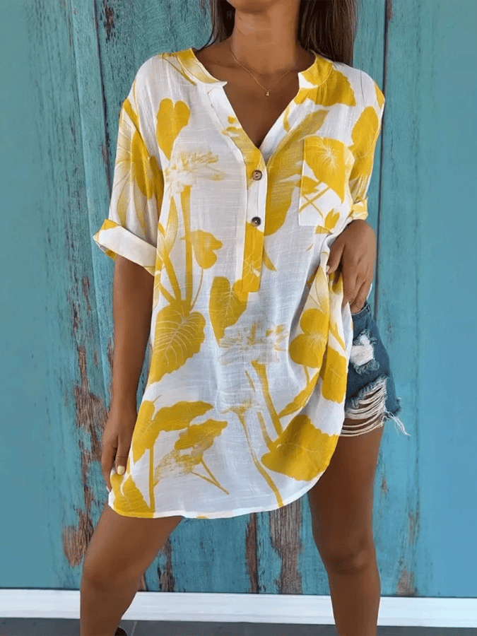 Women'S Loose Printed V-Neck Pullover Shirt